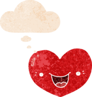 dessin animé l'amour cœur personnage avec pensée bulle dans grunge affligé rétro texturé style png