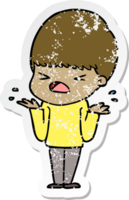 distressed sticker of a cartoon stressed man png