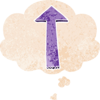 cartoon pointing arrow and thought bubble in retro textured style png