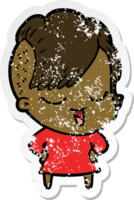 distressed sticker of a happy cartoon girl png