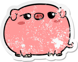 autocollant en détresse d'un cochon de dessin animé mignon png