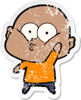 distressed sticker of a cartoon bald man staring png