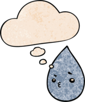 cartoon cute raindrop and thought bubble in grunge texture pattern style png