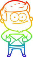 desenho de linha gradiente arco-íris desenho animado homem feliz segurando carta png