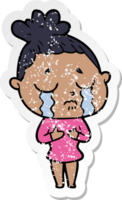 distressed sticker of a cartoon crying woman png