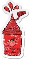 distressed sticker of a cartoon ketchup bottle png