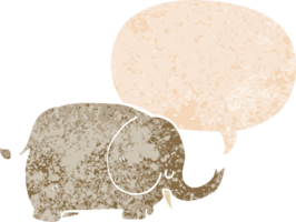 cartoon elephant and speech bubble in retro textured style png