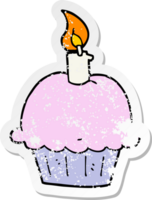 distressed sticker of a cartoon birthday cupcake png