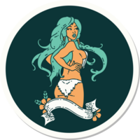 tattoo style sticker of a pinup viking girl with banner png