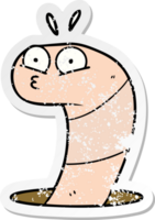 distressed sticker of a cartoon surprised worm png