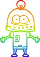 rainbow gradient line drawing happy carton robot with light bulb png