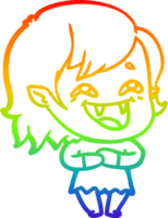 rainbow gradient line drawing cartoon laughing vampire girl png