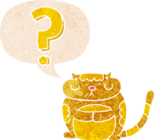 cartoon cat with question mark and speech bubble in retro textured style png