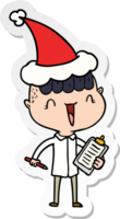 pegatina, caricatura, de, un, feliz, niño, sorprendido, llevando, santa sombrero png