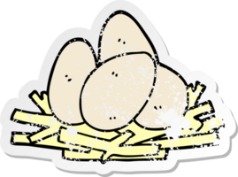 distressed sticker of a cartoon eggs in nest png