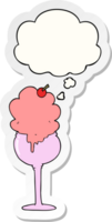 cartoon ice cream desert and thought bubble as a printed sticker png