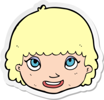 pegatina de un rostro femenino feliz de dibujos animados png