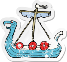 pegatina retro angustiada de un barco vikingo de dibujos animados png