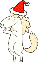 comic book style illustration of a horse wearing santa hat png