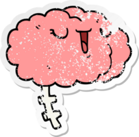 distressed sticker of a happy cartoon brain png