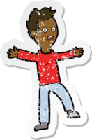 retro noodlijdende sticker van een cartoon geschrokken jongen png