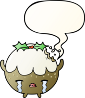 cartoon christmas pudding crying and speech bubble in smooth gradient style png