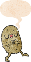 dessin animé pomme de terre heureuse et bulle de dialogue dans un style texturé rétro png