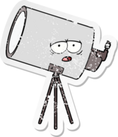 bedrövad klistermärke av en tecknad serie uttråkad teleskop med ansikte png