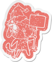cute cartoon distressed sticker of a dog wearing santa hat png