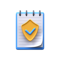 3d document protection icon. File security, notepad with shield png