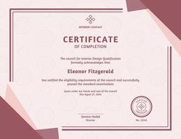 Pink Minimalist Geometric Interior Design Certificate template