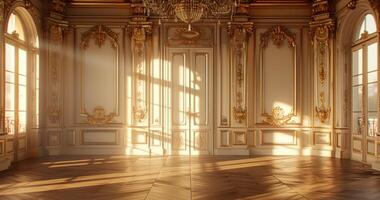 AI generated a room with golden walls and doors in the old era photo