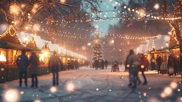 AI generated A charming winter carnival setting, with sparkling snowflakes, cozy bonfires, and joyful ice skaters photo