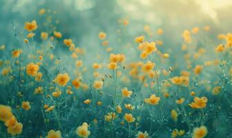 AI generated bokeh field full of wild flowers field photo