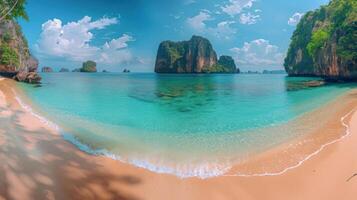 ai generado hermosa panorámico ver de un abandonado playa en Tailandia foto