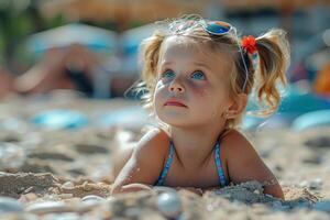 AI generated little girl on the beach with a sunburn on photo