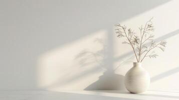 ai generado minimalista interior decoración con cerámico florero y seco planta foto