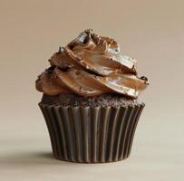 AI generated a cupcake with chocolate frosting that is topped with more frosting photo