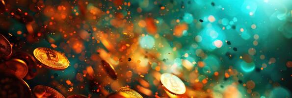 AI generated a green and orange background with coins photo