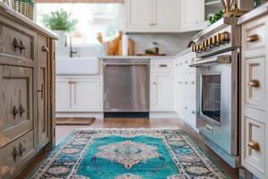 AI generated a turquoise rug on the kitchen counter photo