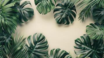 AI generated A minimal summer background featuring Monstera leaves, with space for text photo