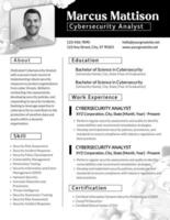 Cyber Security Analyst Black and White Minimalist Modern Resume template