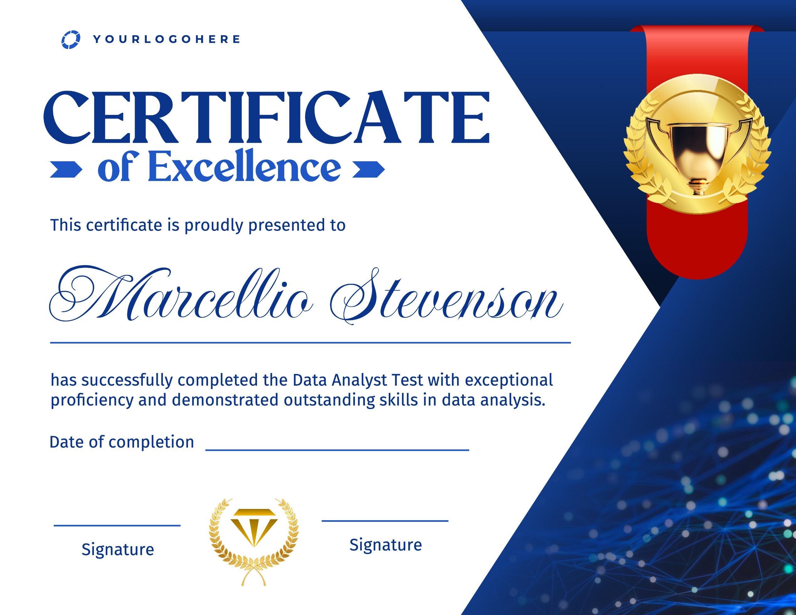 Blue Golf Elegant Certificate of Data Engineer Completion Test Template