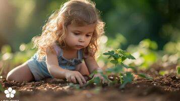 ai generado un pequeño uno plantando un semilla, aprendizaje paciencia y cuidado mediante de la naturaleza lecciones foto