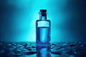 AI generated a bottle of blue liquid on blue background photo