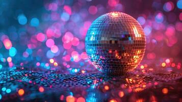 AI generated Mirror Ball Disco Lights Club Dance Party Glitter Background photo