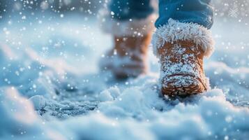 ai generado un niño primero encuentro con nieve, preguntarse y emoción en cada copo de nieve y huella. foto