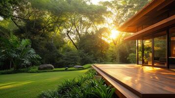 AI generated Wellness retreat nestled in nature, offering yoga sessions photo