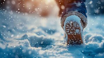 AI generated A child's first encounter with snow, wonder and excitement in every snowflake and footprint. photo