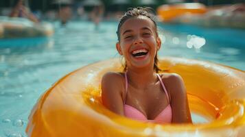 AI generated Joyful child on pool float photo